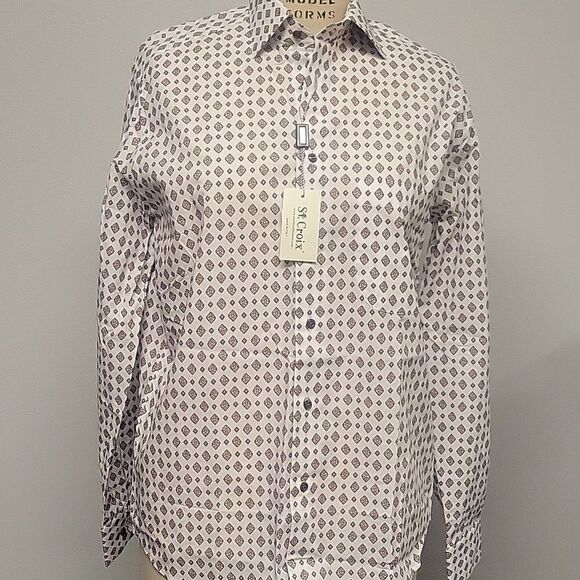 St. Croix NWT diamond print button down. 100% cotton. Made in Italy. Size S - Picture 1 of 3